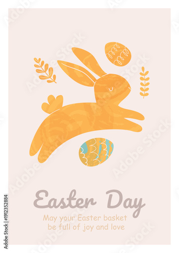 Easter card with colorful rabbit and egg. Perfect for Easter cards, invitations, and posters.