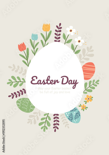 Easter card with egg and flowers. Perfect for Easter cards, invitations, and posters.