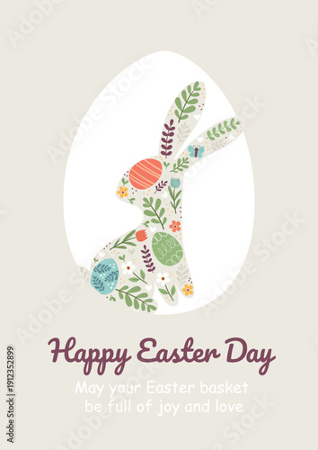 Easter card with colorful rabbit and egg. Perfect for Easter cards, invitations, and posters.