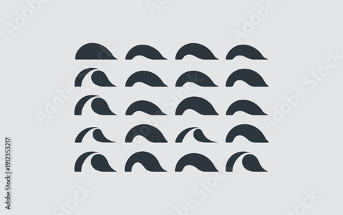 Abstract pattern of black curved shapes on a white background