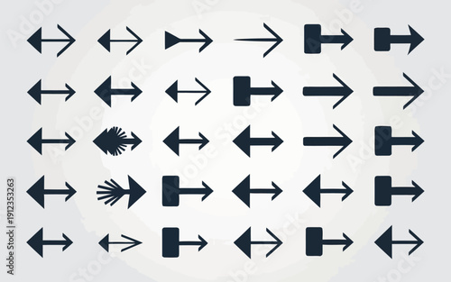 Collection of directional arrows and symbols with varying styles and orientations