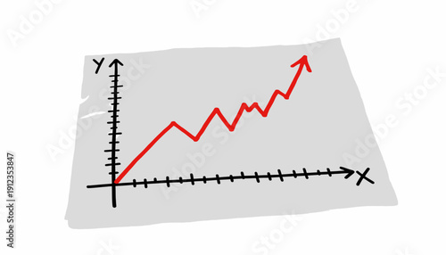 Hand drawn graph showing upward trend with red line.