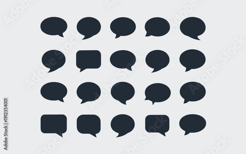 Collection of varied speech bubble icons in a grid layout for communication design use
