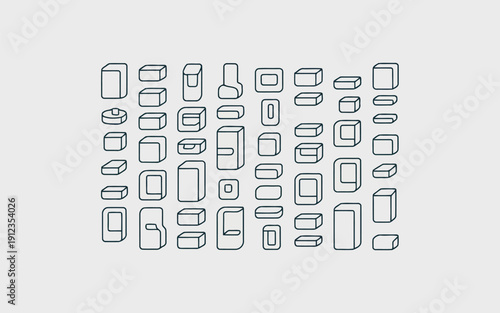 Diverse collection of illustrated product packaging designs and bottle shapes