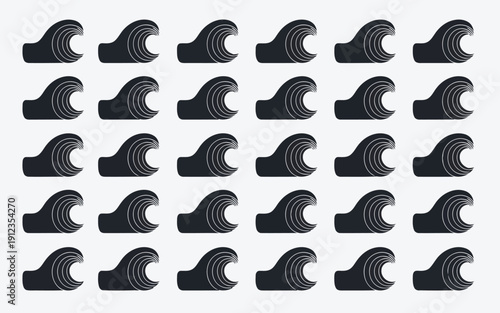 Collection of stylized wave and crest line art designs arranged in a grid pattern