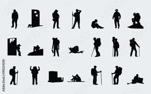 Collection of silhouettes depicting various human activities and poses.