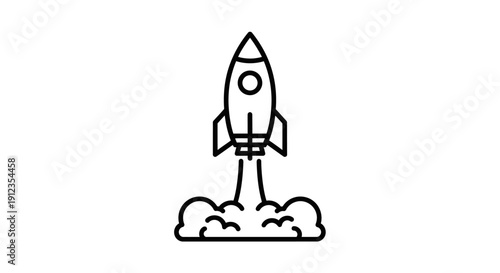 Simple Line Drawing of Rocket Launching.
