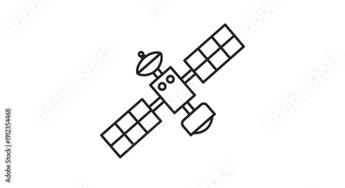 Simple Line Drawing of Satellite Spacecraft.