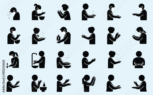 Diverse icons of people engaging with mobile devices and technology in various poses