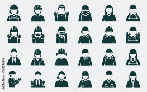 Diverse collection of icons depicting people wearing various winter and protective headgear