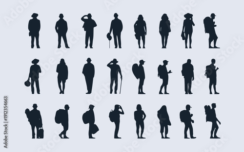 Diverse silhouettes of people engaged in various everyday activities and poses.