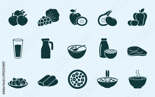 Collection of icons representing various foods and beverages in a minimalist style