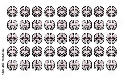 Arrangement of uniform circular patterns with brain-like designs in a grid layout