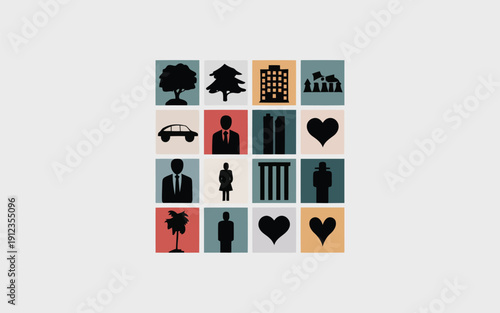 Diverse icons representing modern life and community values