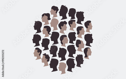 Diverse group of interconnected human profiles forming a unified circle