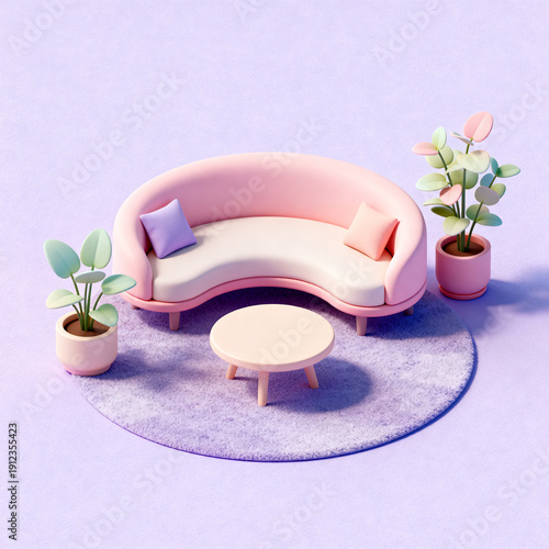 Wallpaper Mural パステル調のかわいいアイソメリビングゲーム空間 Torontodigital.ca