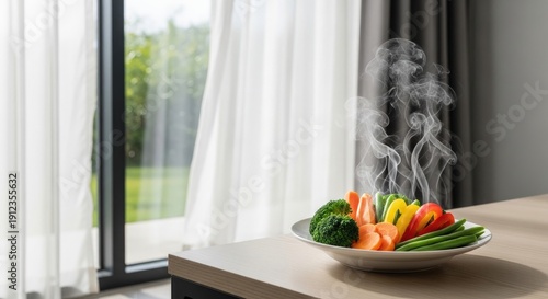 Steaming Vegetables on a Plate.