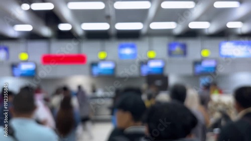 Wallpaper Mural Passengers queue to board a plane at the airport terminal. Blur video. Torontodigital.ca
