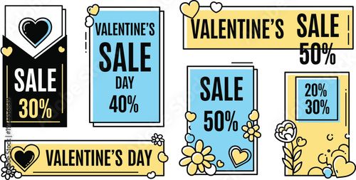 Valentines Day Sale Banner with Flowers and Discount Offers