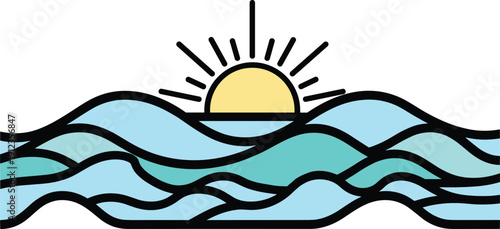 Sunrise Over the Ocean Waves Illustration