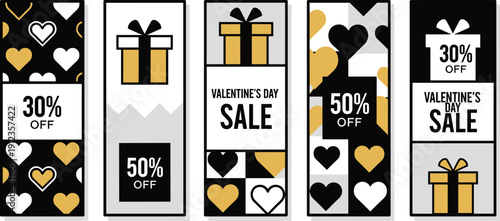 Valentine's Day sale banners with hearts and gifts displayed prominently in a digital illustration