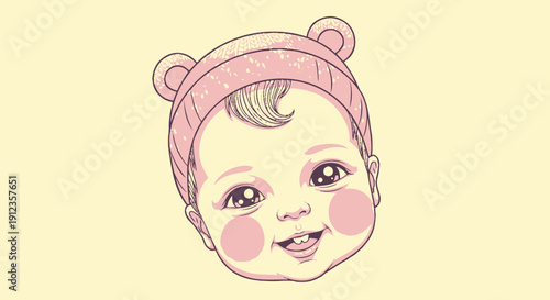 Adorable Baby Girl Wearing Pink Bear Hat.