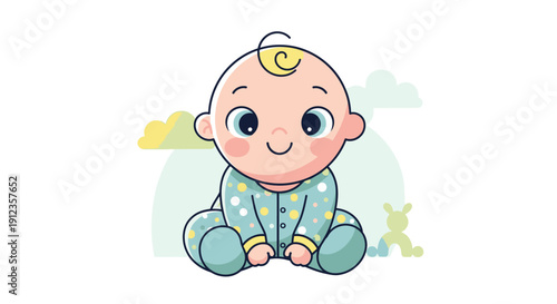 Adorable Cartoon Baby Sitting with Sweet Expression.
