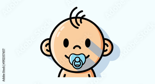 Cartoon Baby with Pacifier in Mouth.