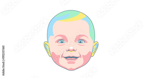 Colorful Baby Face Portrait Illustration.