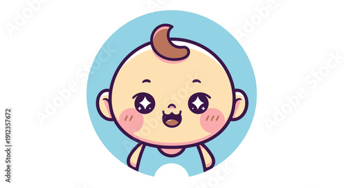 Cute Cartoon Baby Boy Face Illustration.