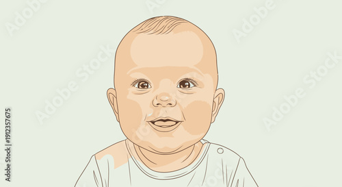 Happy Baby Boy Smiling Portrait Illustration.