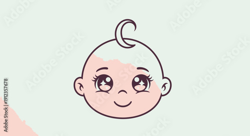 Cute Cartoon Baby Face with Mohawk Hair.