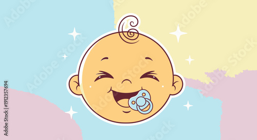 Happy Baby Face with Pacifier Illustration.