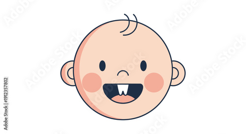 Happy Cartoon Baby Face with Tooth.