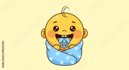 Happy Cartoon Baby with Pacifier.