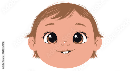 Happy Cartoon Child Face Smiling Closeup.