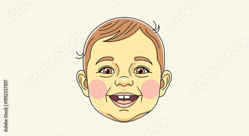 Happy Cartoon Child Face with Smile.