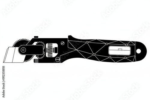 Precision Cutting Instrument: A close-up illustration of a sleek, black utility knife. The image showcases the intricate design of the blade and handle, suggesting efficiency.