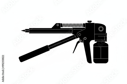 Precision Sealant Gun: A close-up, monochromatic illustration of a sealant gun, meticulously designed for precision application, with clear lines and a focus on form and functionality.