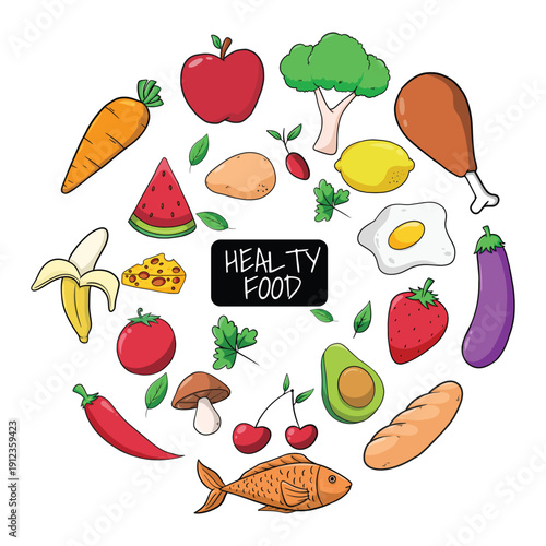Wholesome Food Variety for Healthy Eating Lifestyle Illustration