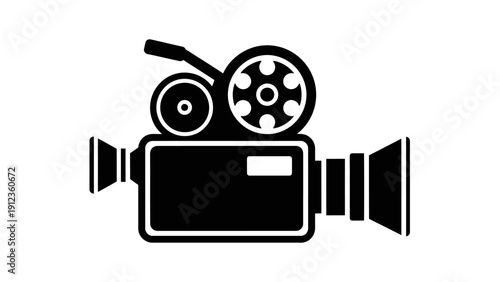 Black and white movie camera icon.