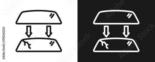 Windshield Repair Icon Set Outline In White And Black Background
