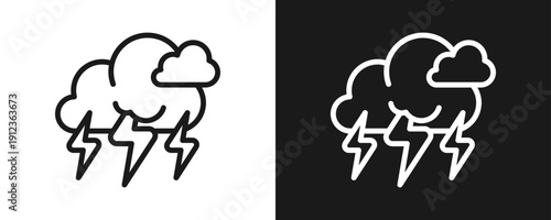Thunderstorm Icon Set Outline In White And Black Background
