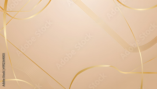 Abstract elegant beige background with flowing golden lines and curves