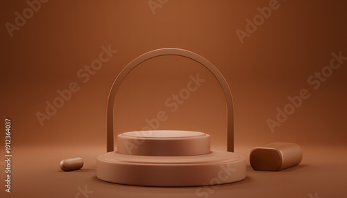 Abstract 3D podium stage in brown chocolate colors for product presentation