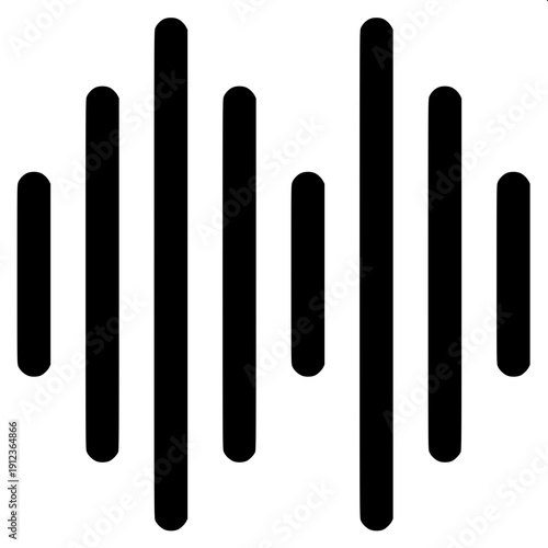 Minimal tech icon bundle showing different internet signal strengths, antenna waves, and audio waveform shapes, simple black vector graphics on plain white background.