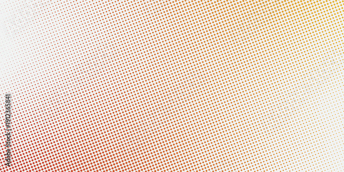 Yellow halftone pattern. Retro comic gradient background. Bright red pixelated dotted texture overlay. Cartoon pop art faded gradient pattern. Vector backdrop for poster, banner, advertisement