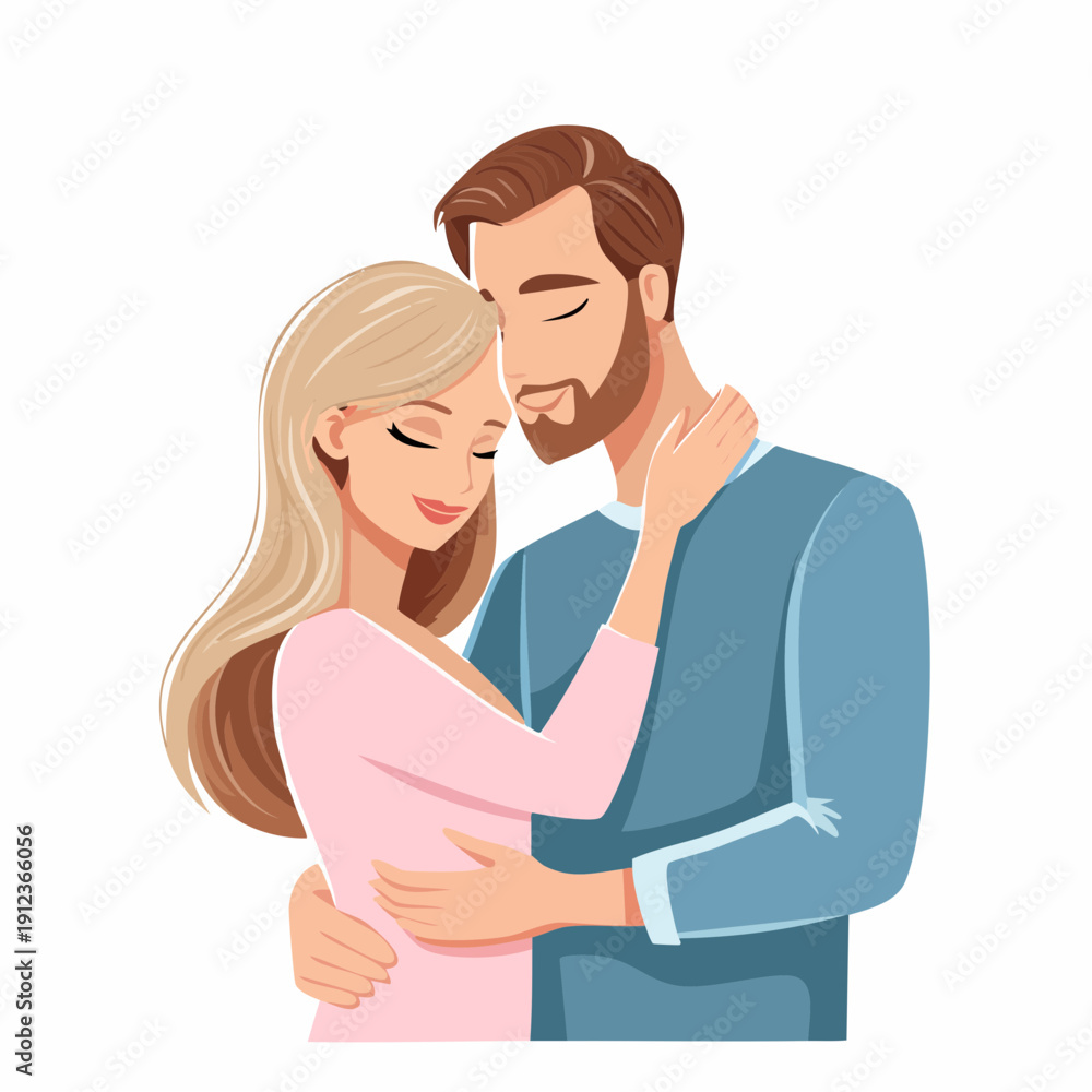 Obraz premium Illustration d’un couple s’enlaçant tendrement
