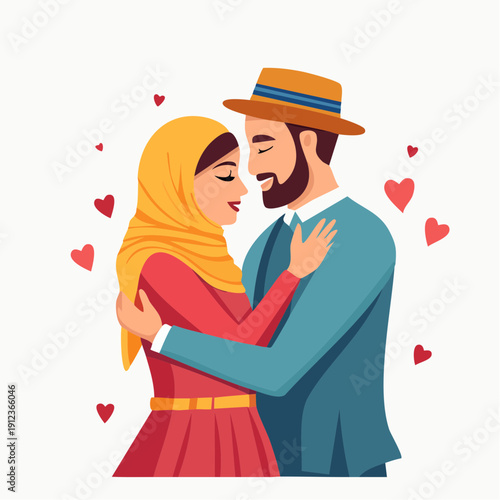 Couple musulman enlacé avec tendresse