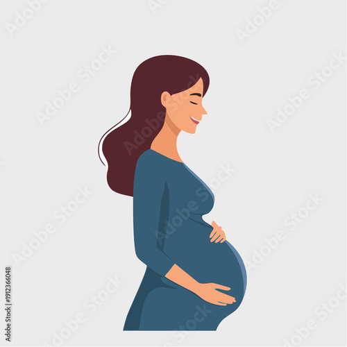 Femme enceinte souriante en illustration vectorielle — maternité, grossesse et bien‑être, isolé sur fond clair